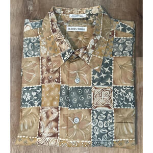 Burma Bibas Men's Cotton Vacation Hawaiian Button Down Shirt Tan Green Size L